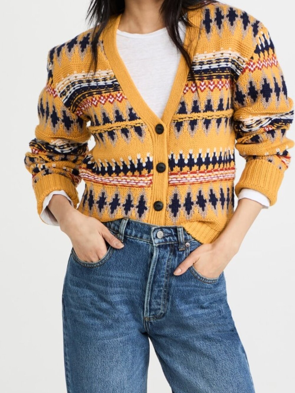 Rag & Bone Willow Fair Isle Wool Sweater, XS, Yellow, Nordic, Natural Fibers